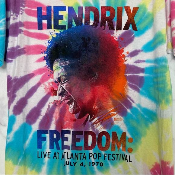 Jimi Hendrix Tie Dye Freedom Graphic Band Tee Multicolor Boho Festival Size L - Picture 2 of 5